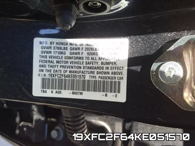 19XFC2F64KE051570 фото 2