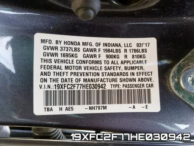19XFC2F77HE030942 фото 2