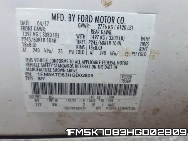 1FM5K7D83HGD02809 фото 2