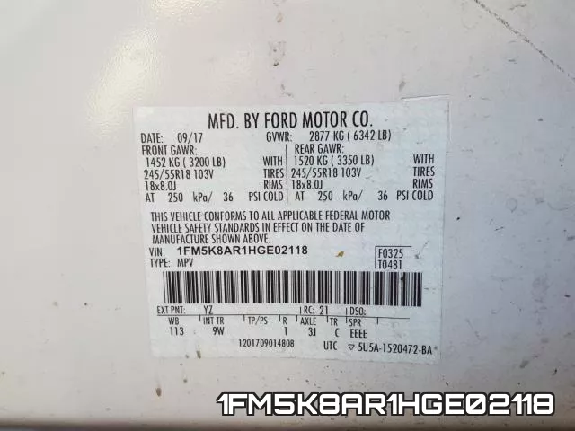 1FM5K8AR1HGE02118 фото 2