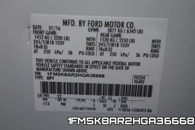 1FM5K8AR2HGA36668 фото 2