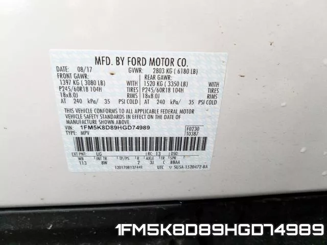 1FM5K8D89HGD74989 фото 2