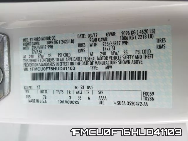 1FMCU0F76HUD41103 фото 2