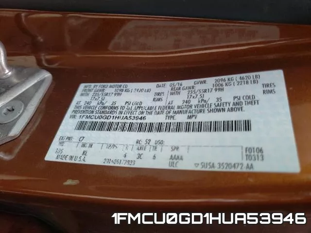 1FMCU0GD1HUA53946 фото 2