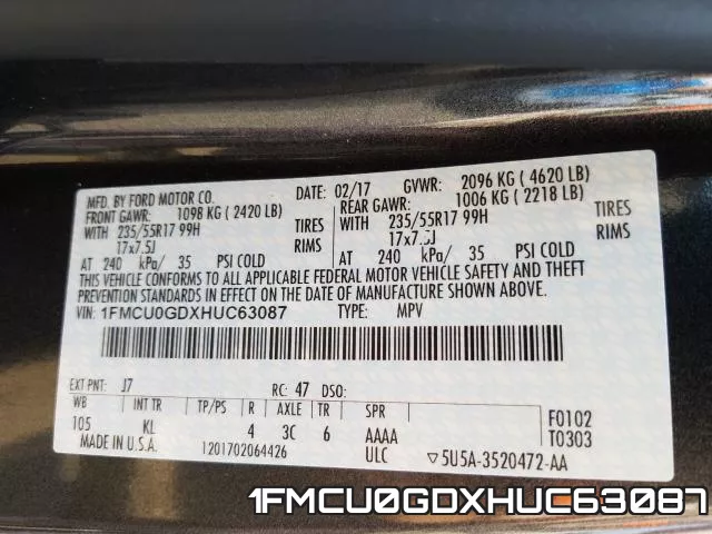 1FMCU0GDXHUC63087 фото 2
