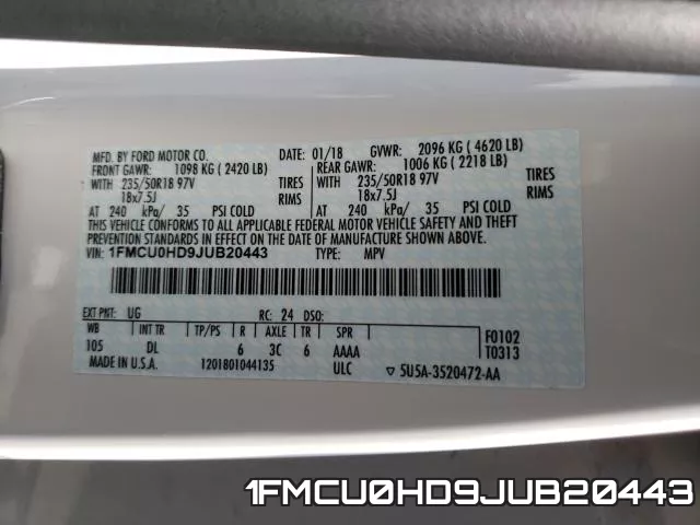 1FMCU0HD9JUB20443 фото 2
