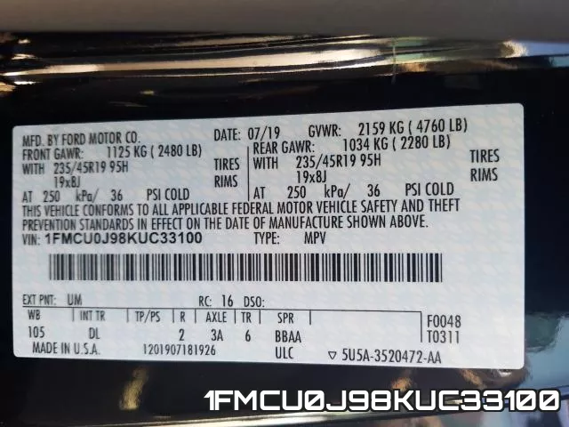 1FMCU0J98KUC33100 фото 2