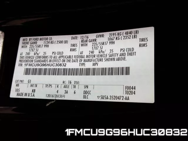 1FMCU9G96HUC30832 фото 2