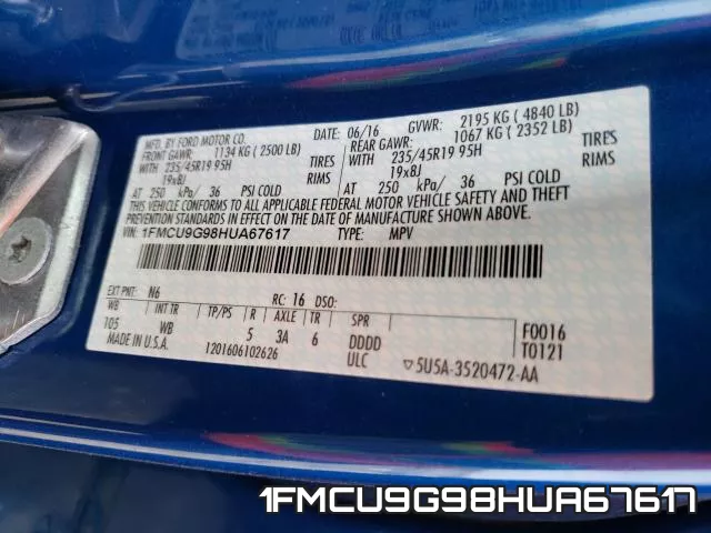 1FMCU9G98HUA67617 фото 2