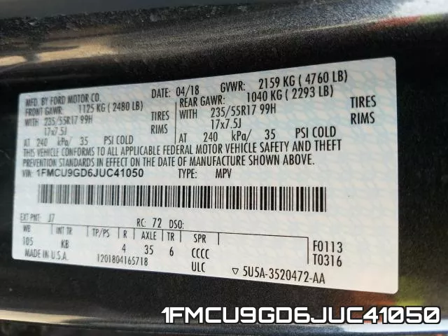 1FMCU9GD6JUC41050 фото 2