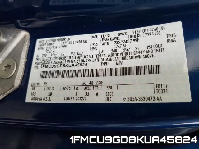 1FMCU9GD8KUA45824 фото 2