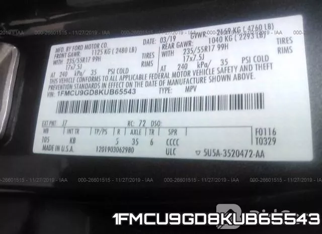 1FMCU9GD8KUB65543 фото 10