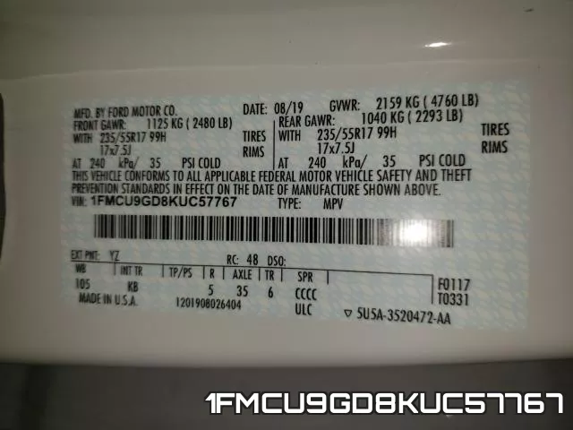 1FMCU9GD8KUC57767 фото 2
