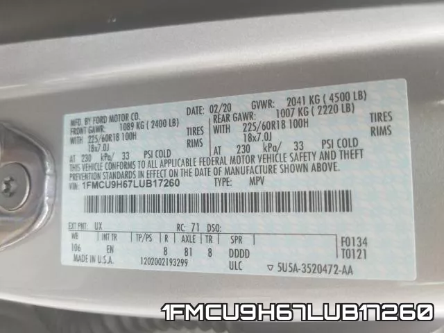 1FMCU9H67LUB17260 фото 2
