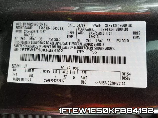 1FTEW1E50KFB84192 фото 2
