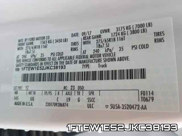 1FTEW1E52JKC38193 фото 2