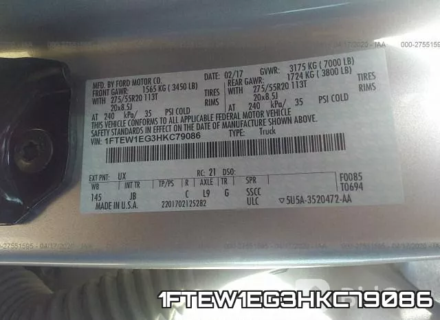 1FTEW1EG3HKC79086 фото 10