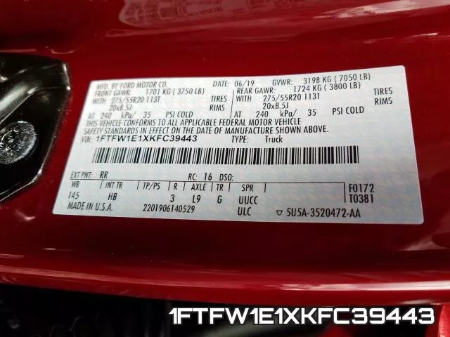1FTFW1E1XKFC39443 фото 2