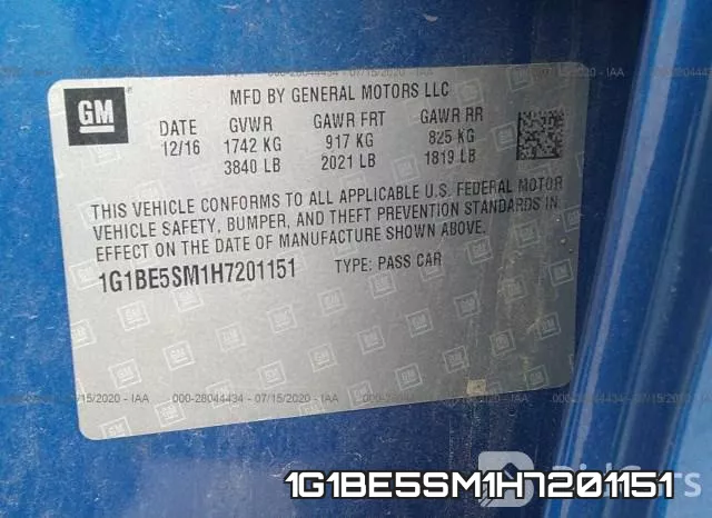 1G1BE5SM1H7201151 фото 10