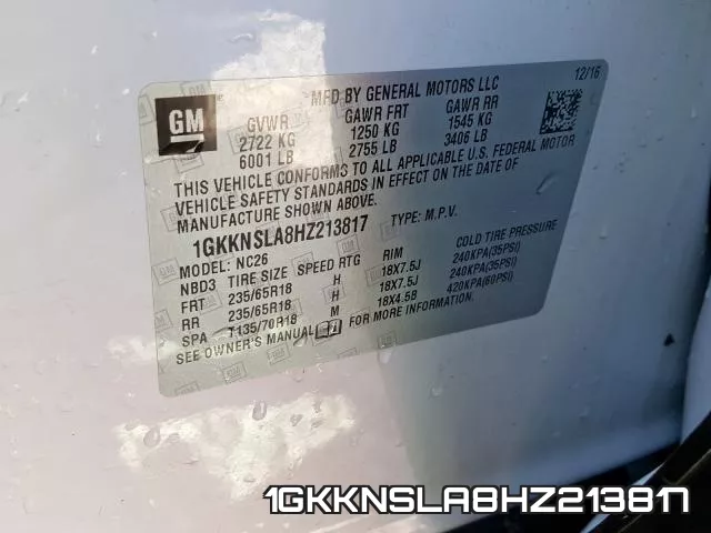 1GKKNSLA8HZ213817 фото 2