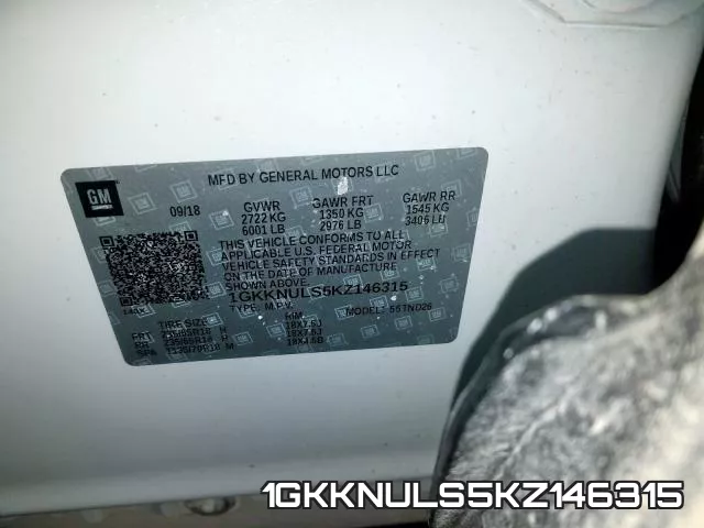 1GKKNULS5KZ146315 фото 2