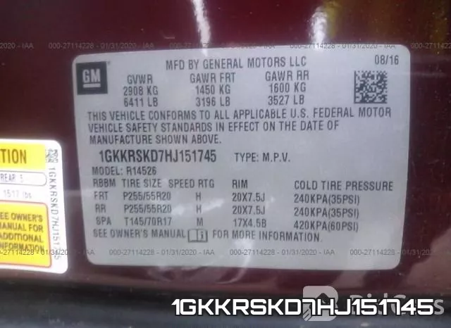 1GKKRSKD7HJ151745 фото 10