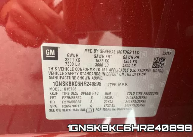 1GNSKBKC6HR240898 фото 2