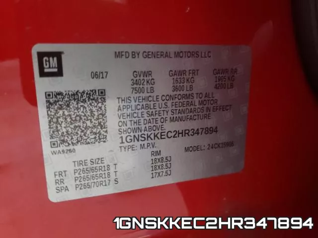 1GNSKKEC2HR347894 фото 2