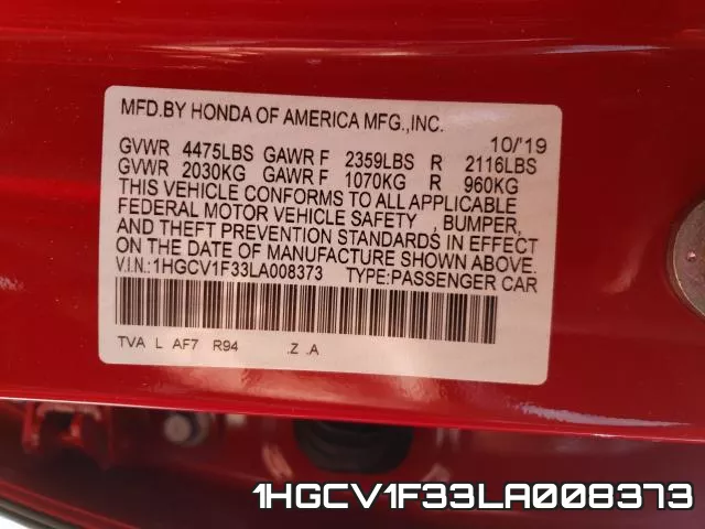 1HGCV1F33LA008373 фото 2