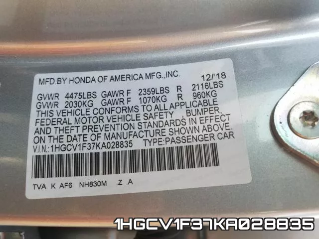 1HGCV1F37KA028835 фото 2