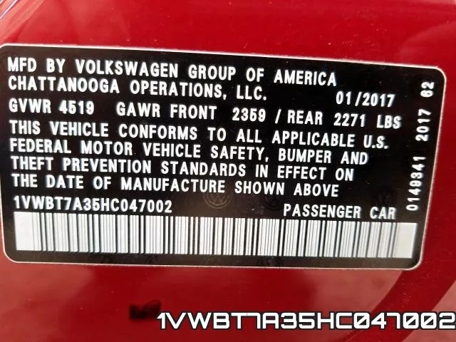 1VWBT7A35HC047002 фото 2