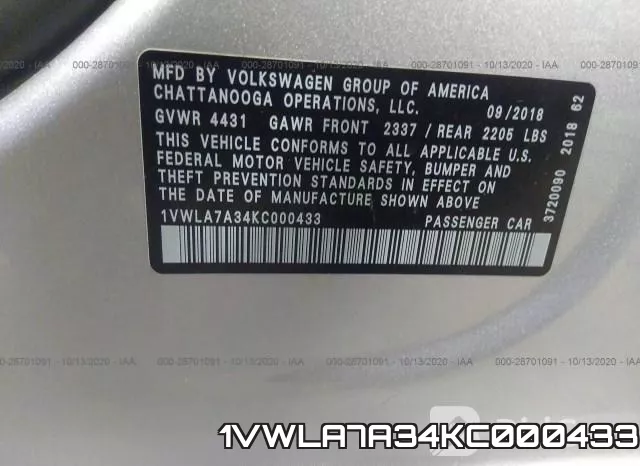 1VWLA7A34KC000433 фото 10