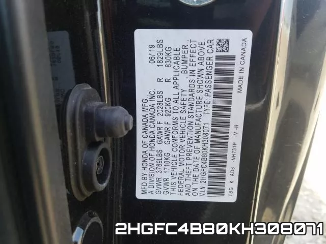 2HGFC4B80KH308071 фото 2