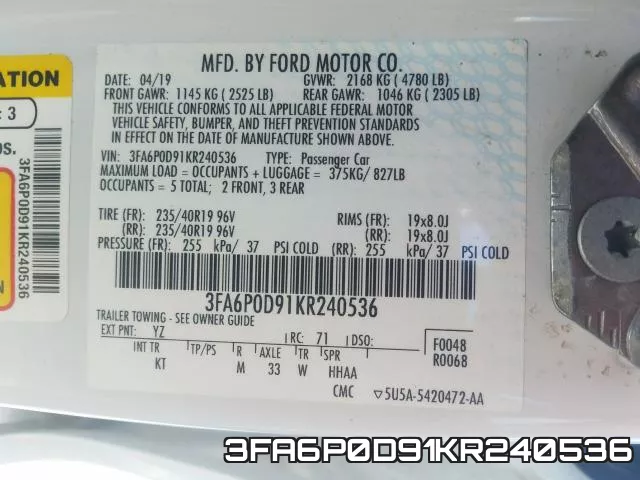 3FA6P0D91KR240536 фото 2