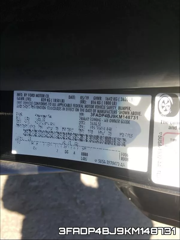 3FADP4BJ9KM148731 фото 2