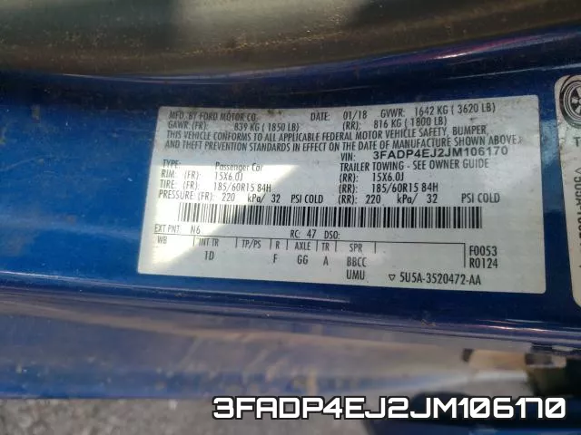3FADP4EJ2JM106170 фото 2