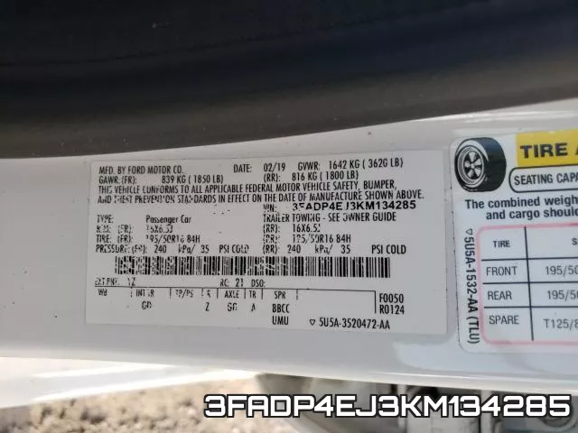 3FADP4EJ3KM134285 фото 2