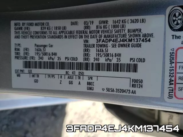 3FADP4EJ4KM137454 фото 2