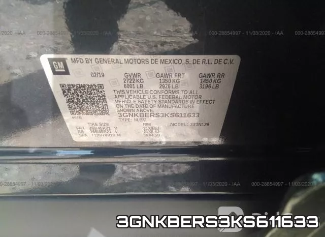 3GNKBERS3KS611633 фото 10
