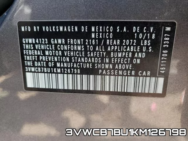 3VWCB7BU1KM126798 фото 2