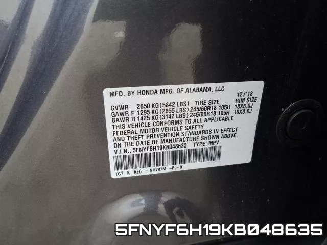 5FNYF6H19KB048635 фото 2