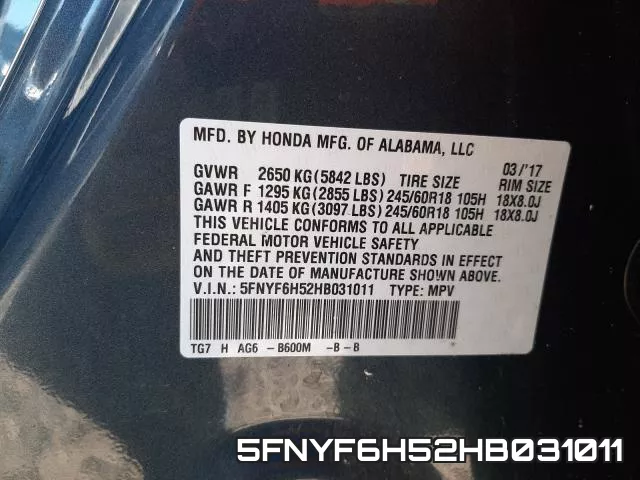 5FNYF6H52HB031011 фото 2