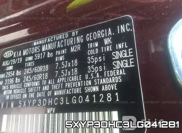 5XYP3DHC3LG041281 фото 10