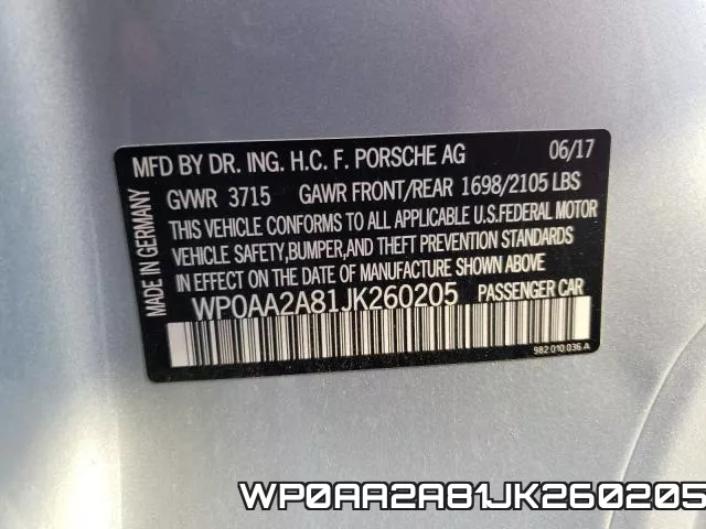 WP0AA2A81JK260205 фото 2