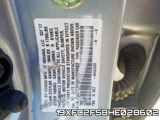 19XFC2F58HE028602 фото 2