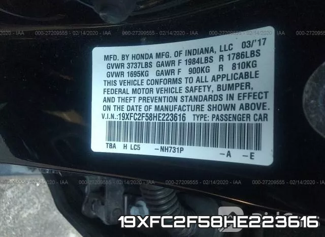19XFC2F58HE223616 фото 9