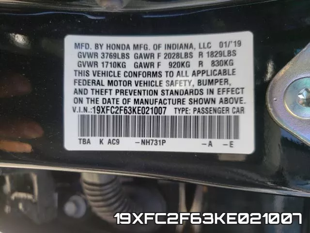19XFC2F63KE021007 фото 2