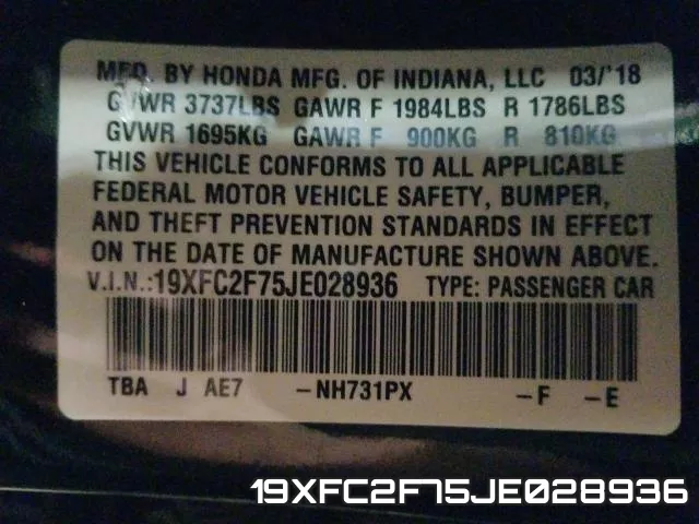 19XFC2F75JE028936 фото 2