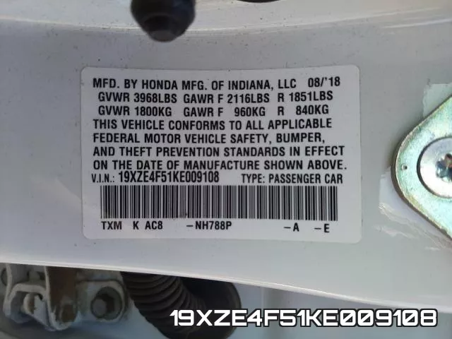 19XZE4F51KE009108 фото 2