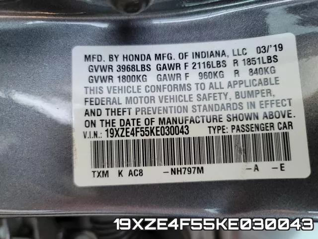 19XZE4F55KE030043 фото 2